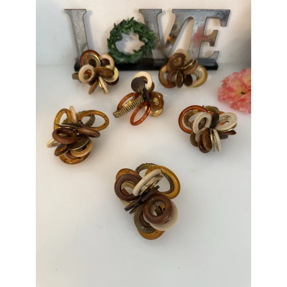 Vintage Set‎ of 6 Bodrum Interlink Napkin Rings Mid Century Modern Table Decor